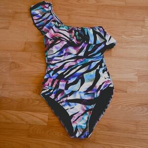 Profile by Gottex Swimsuit One Piece Multicolored Asymetric Ruffle Size 10‎